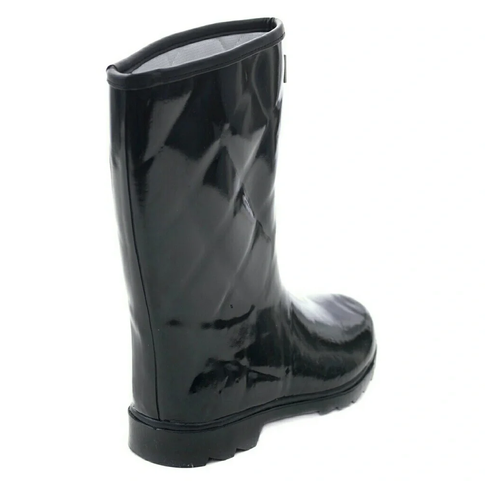 Women's Rainboots, Mid Calf Quilted Rain Boots, #1523, Black